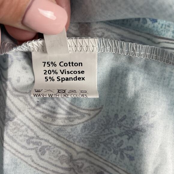 CherryBetty Retro Paisley Print Collared Puff Sleeve Top Blue Size medium - Picture 5 of 7